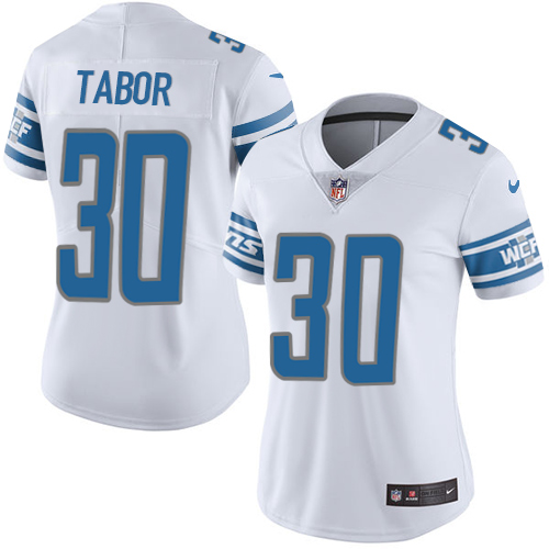 Nike Lions #30 Teez Tabor White Women's Stitched NFL Vapor Untouchable Limited Jersey